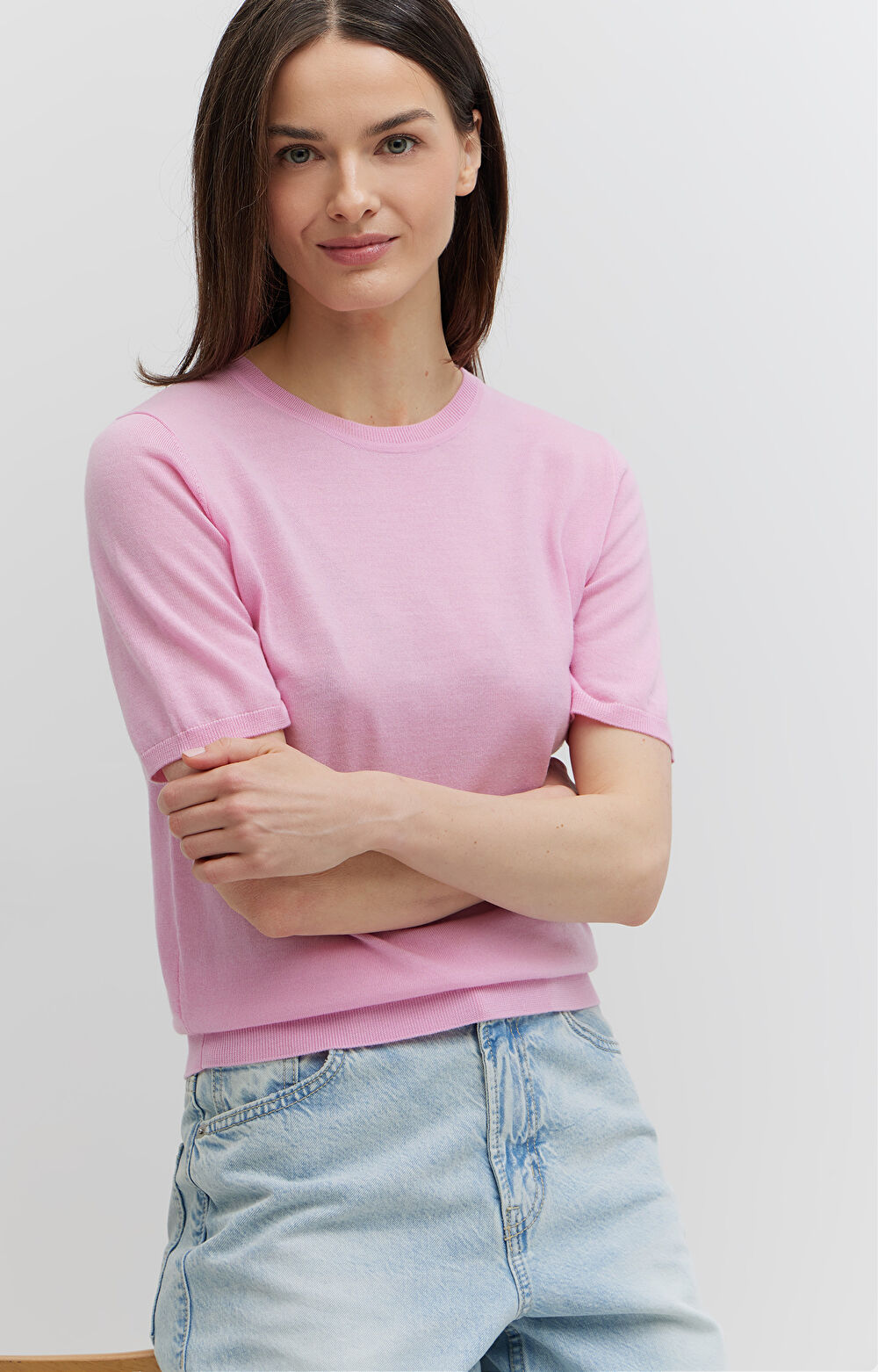 Sweter z krótkim rękawem z wełny merino