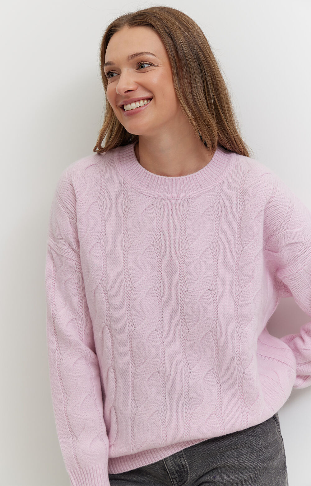 Sweter z wełny merino z warkoczowym splotem - 6