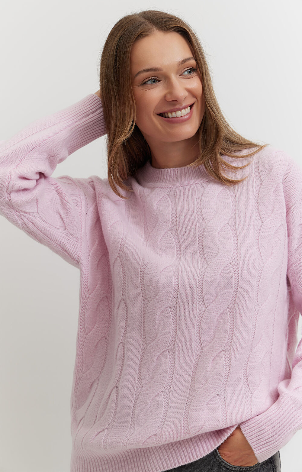 Sweter z wełny merino z warkoczowym splotem - 5