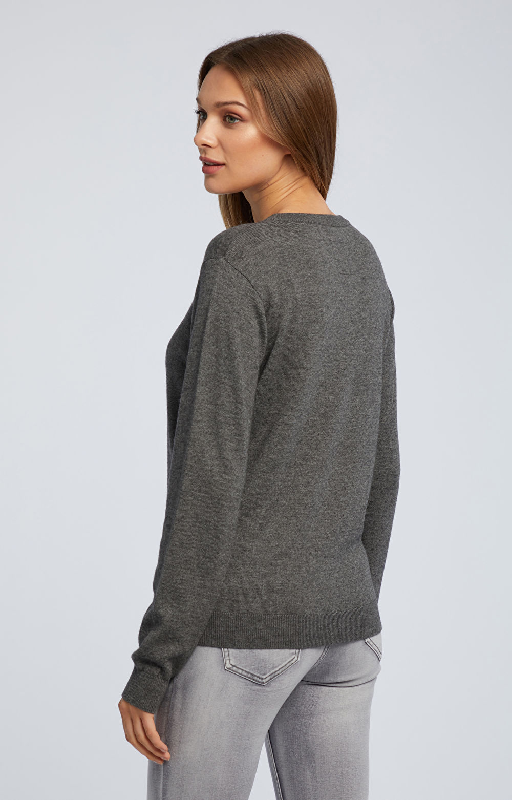 Gładki sweter z wełną merino i kaszmirem
