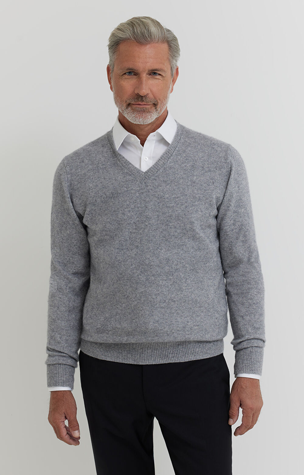 Wełniany sweter v-neck z kaszmirem - 3