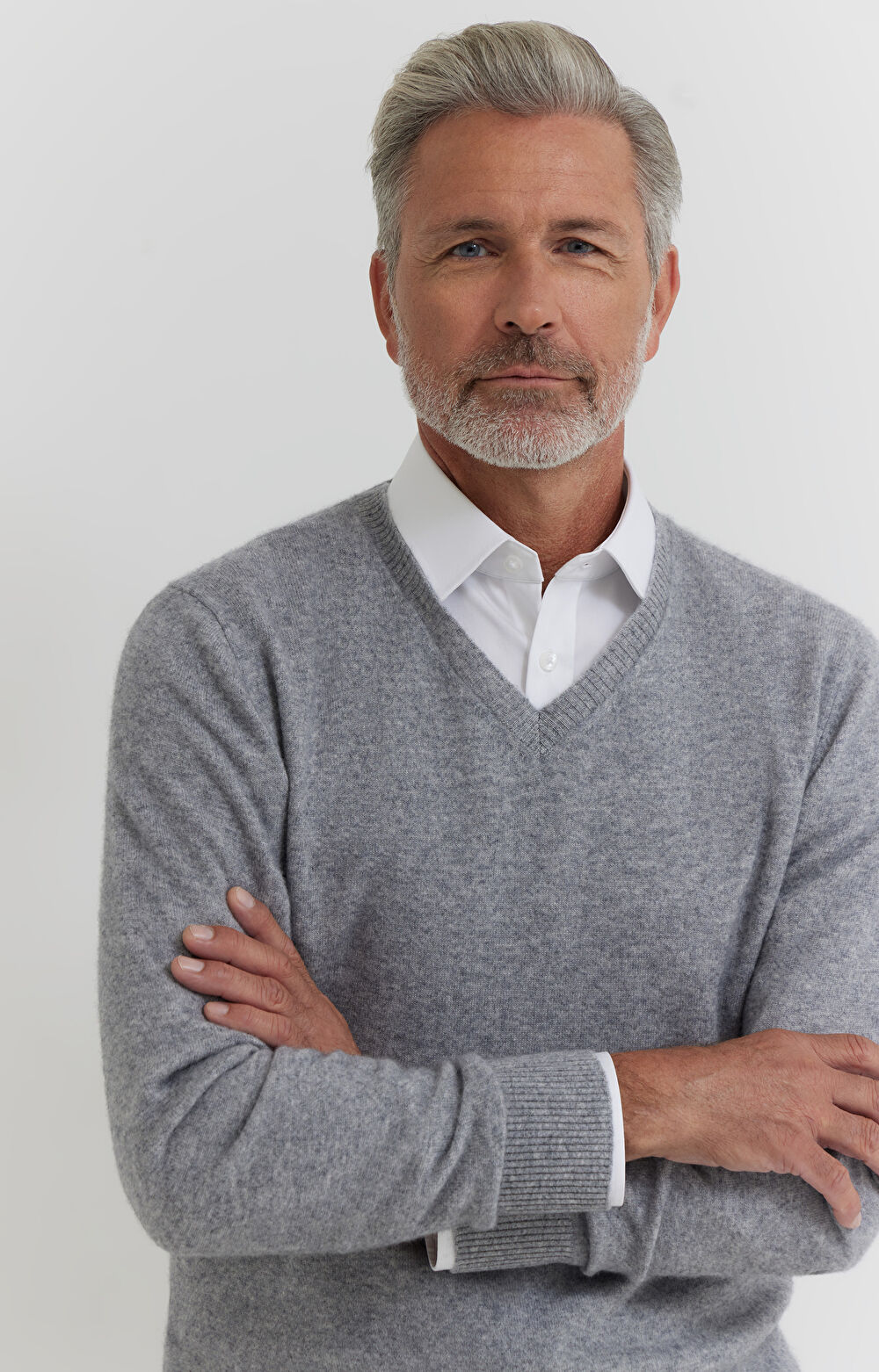 Wełniany sweter v-neck z kaszmirem - 5