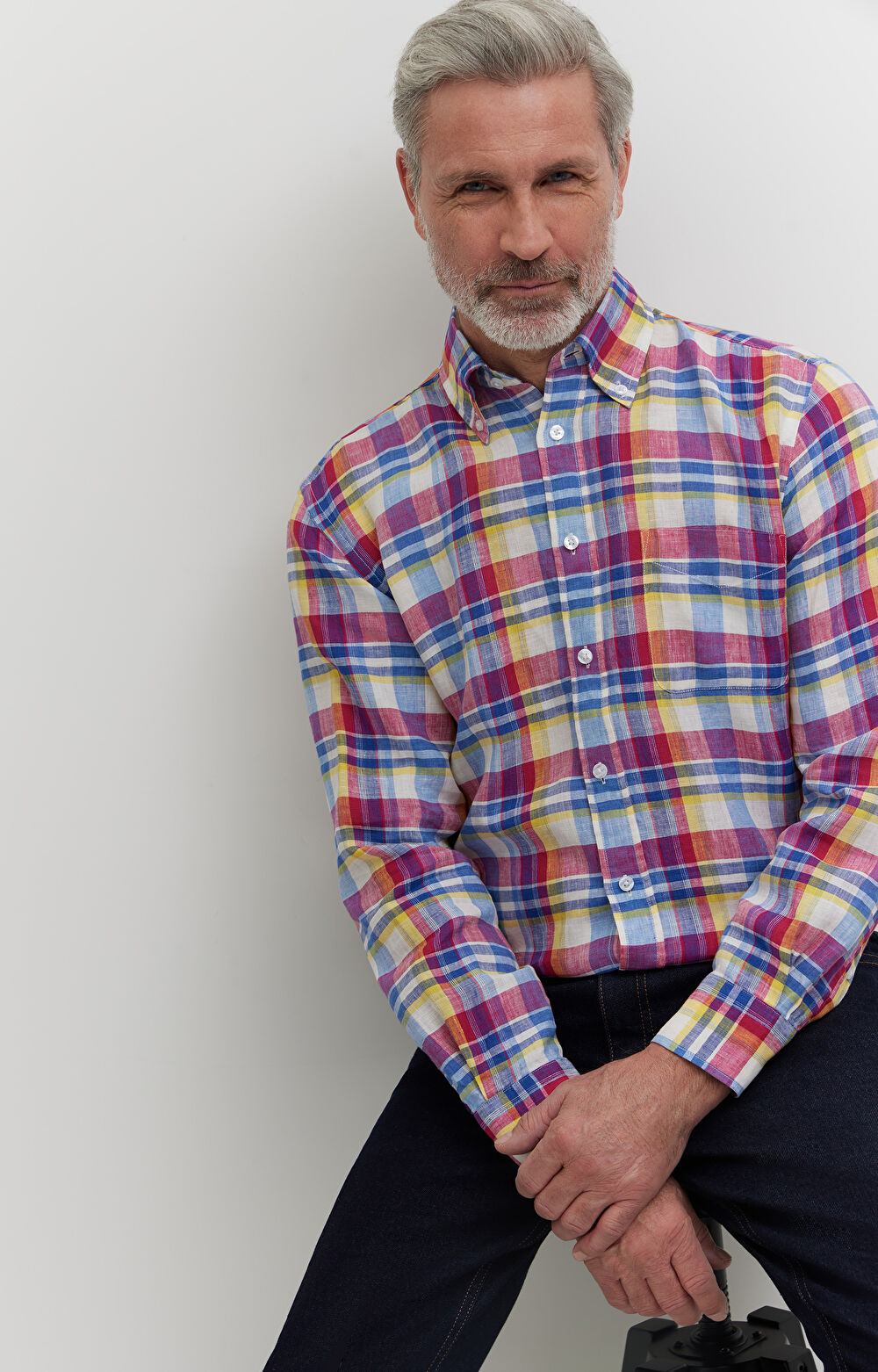 Koszula lniana w kratę - 7