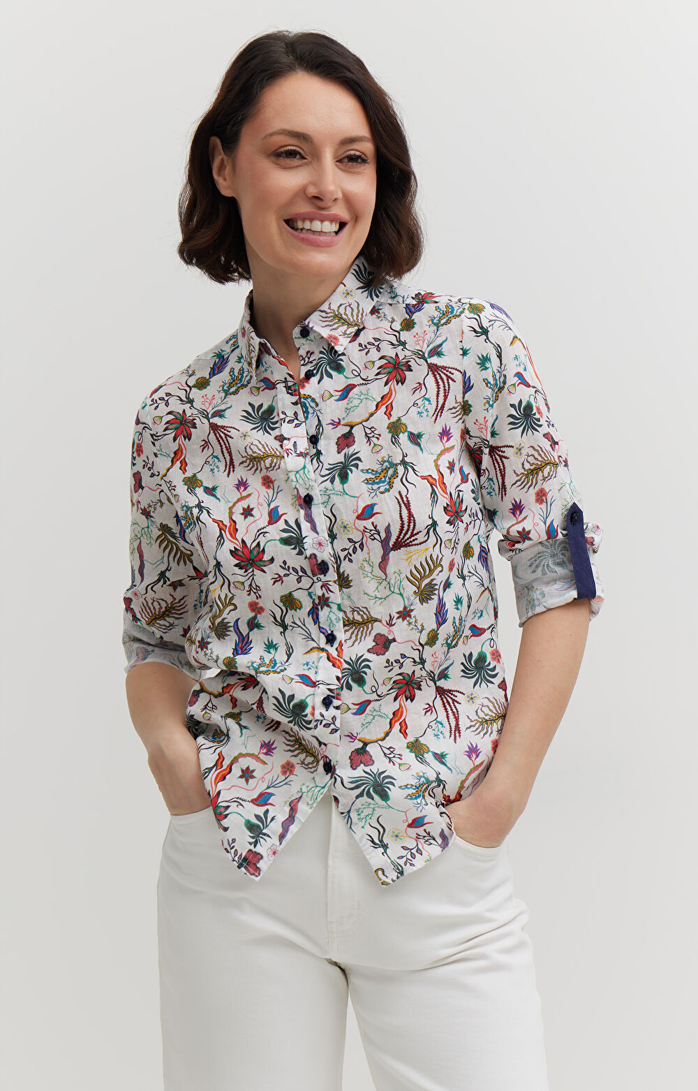 Lniana koszula w kwiaty - 8