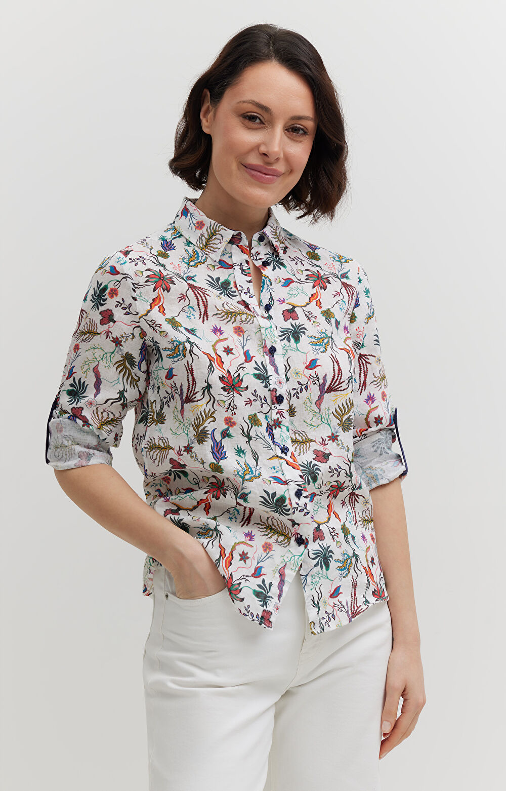 Lniana koszula w kwiaty - 7