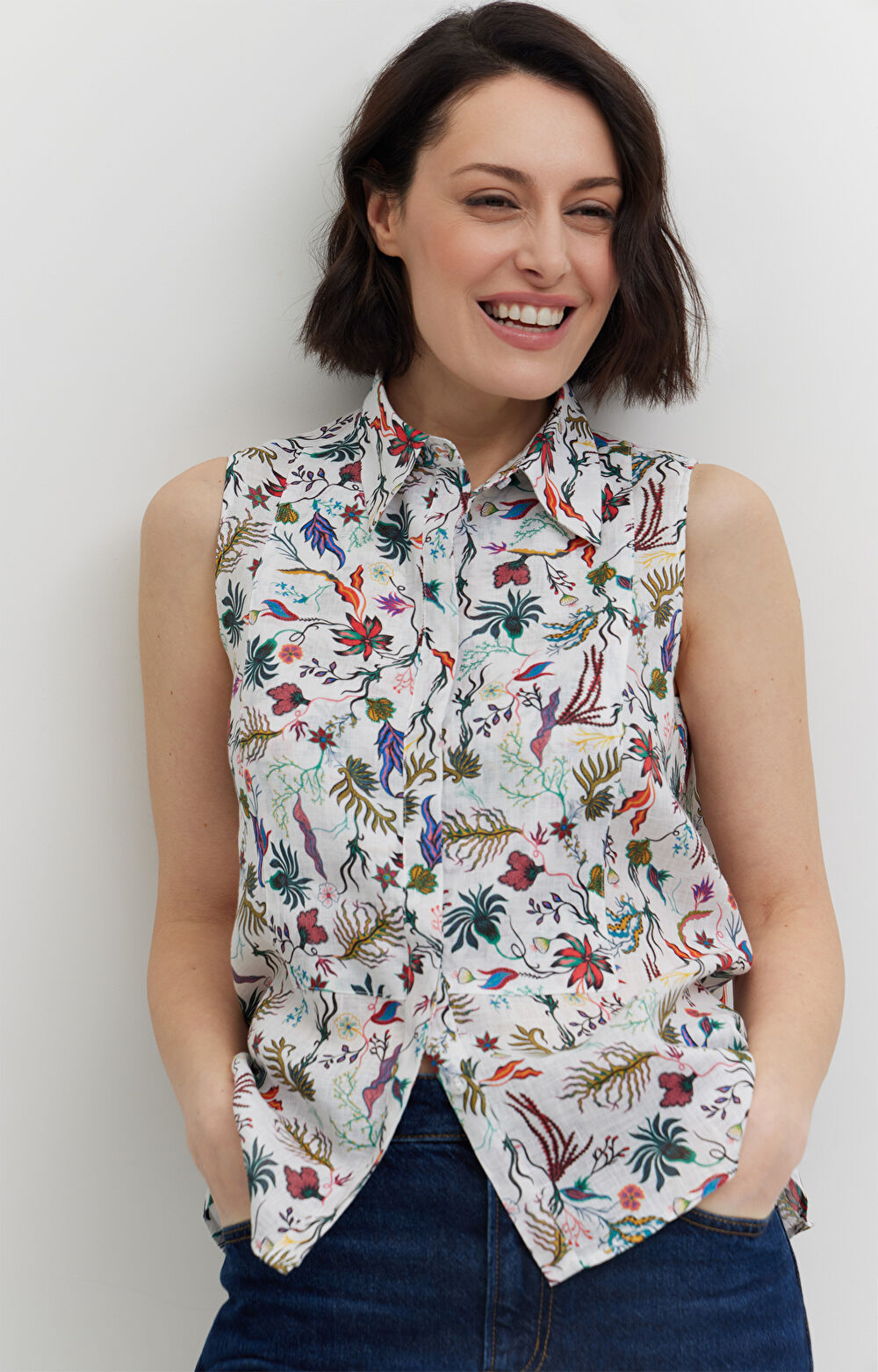 Lniana koszula bez rękawów