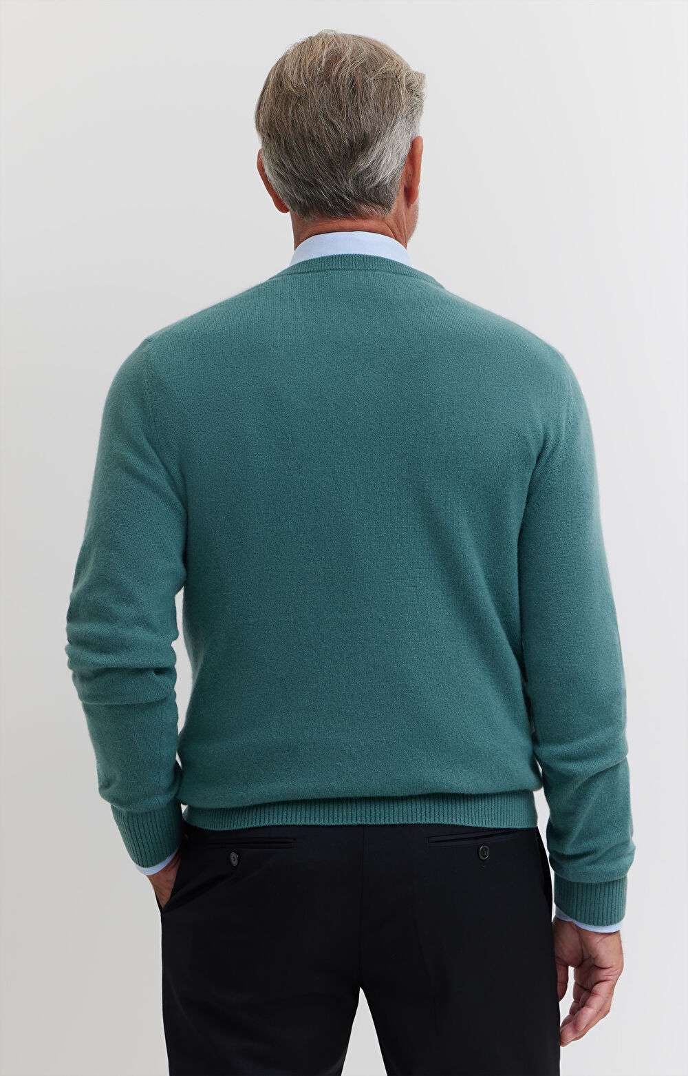 Wełniany sweter v-neck z kaszmirem - 3