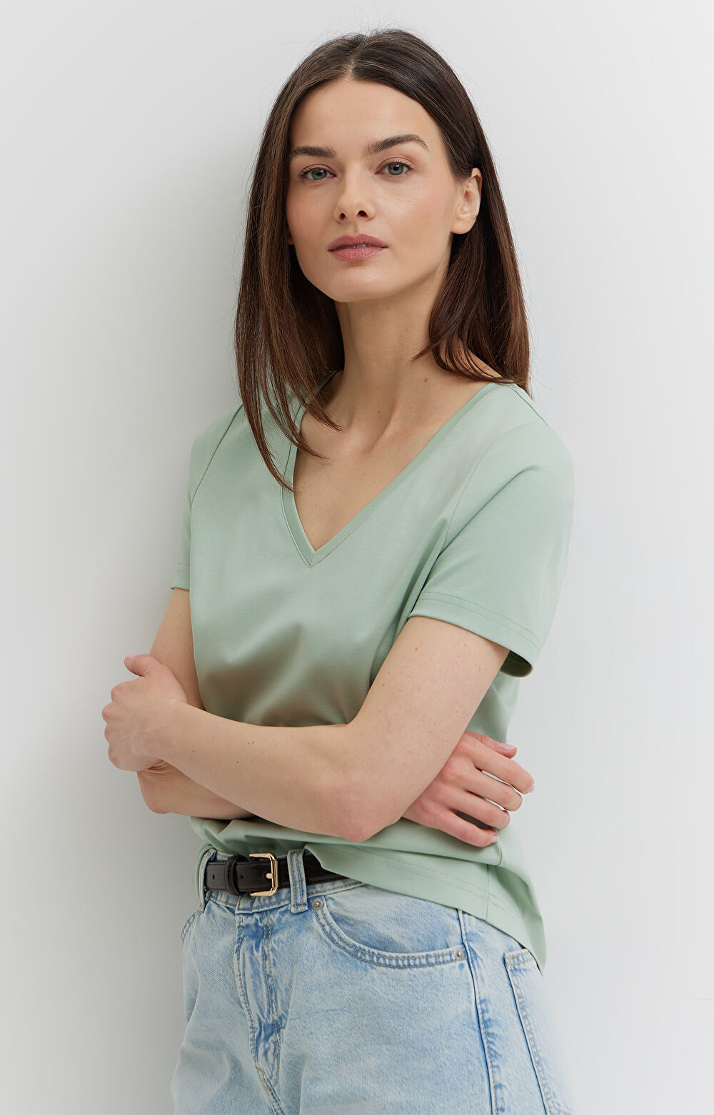 T-shirt v-neck z bawełny podwójnie merceryzowanej