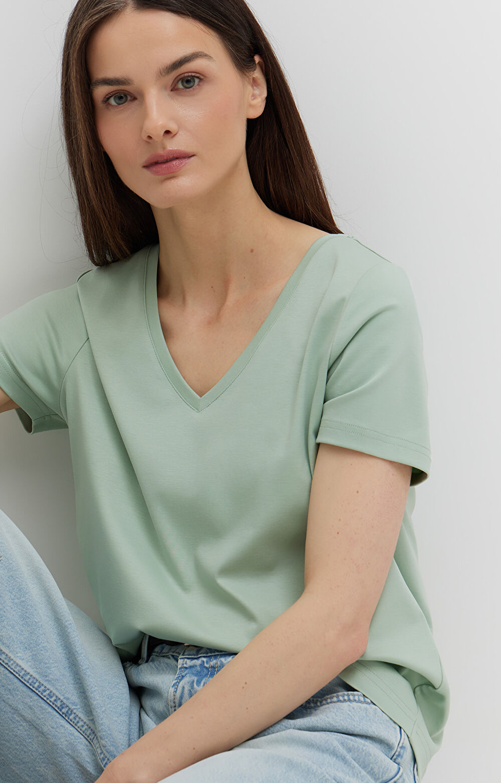 T-shirt v-neck z bawełny podwójnie merceryzowanej - 5