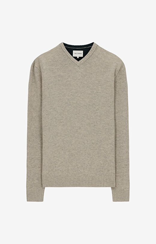 Melanżowy sweter v-neck z wełną