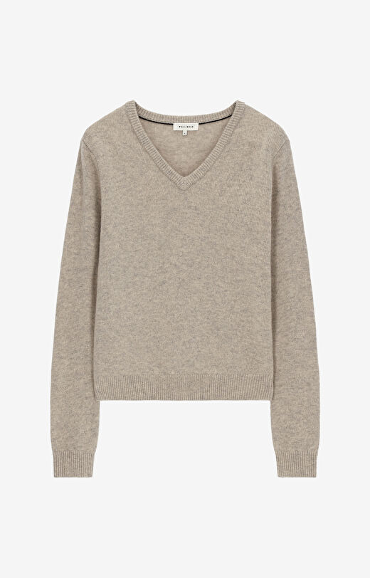 Melanżowy sweter v-neck z wełną