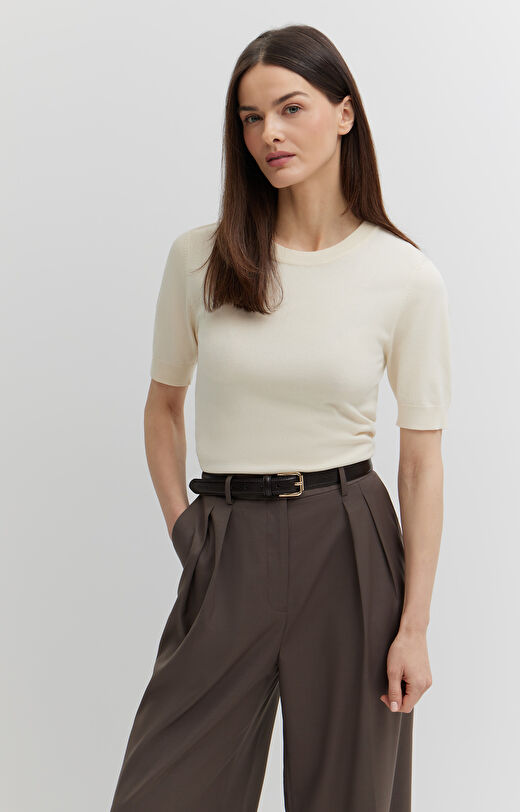 Gładki sweter z krótkim rękawem