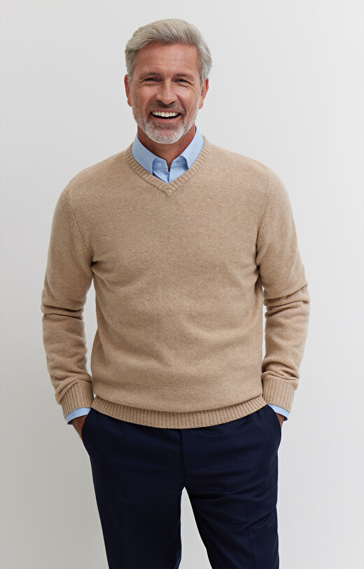 Melanżowy sweter v-neck z wełny