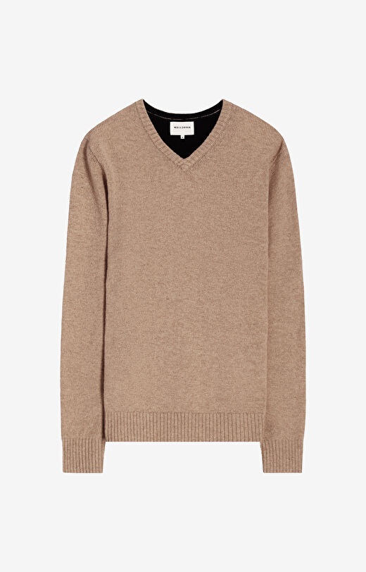 Melanżowy sweter v-neck z wełny