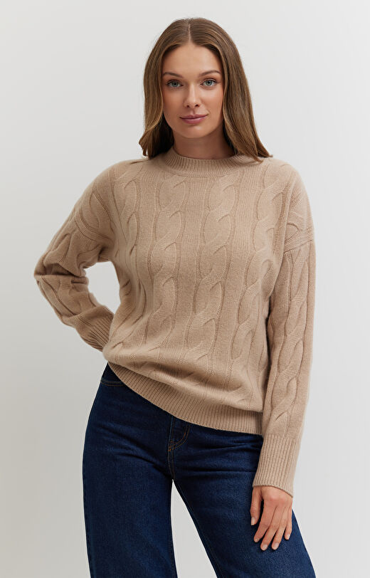 Sweter z wełny merino z warkoczowym splotem