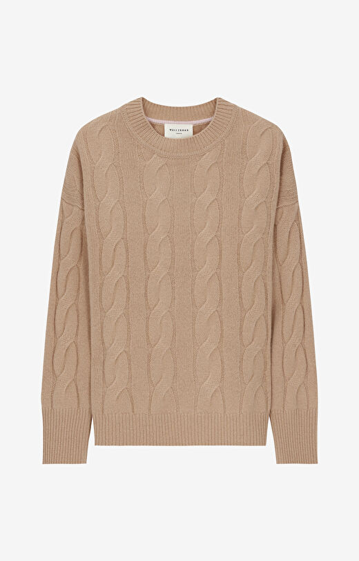 Sweter z wełny merino z warkoczowym splotem