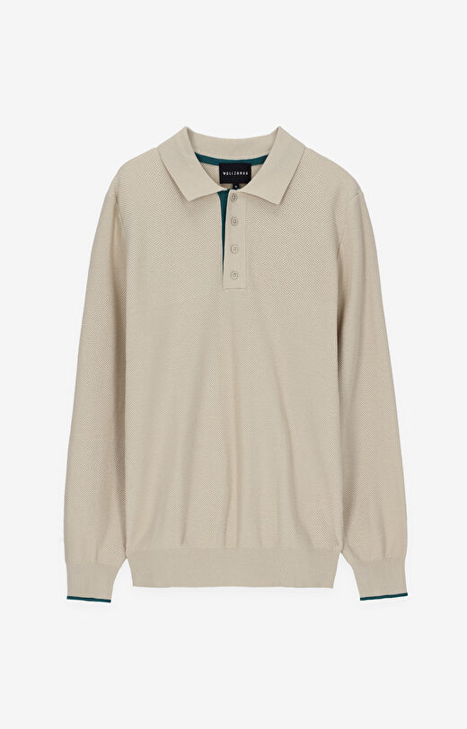 Polo z bawełny strukturalnej z długim rękawem