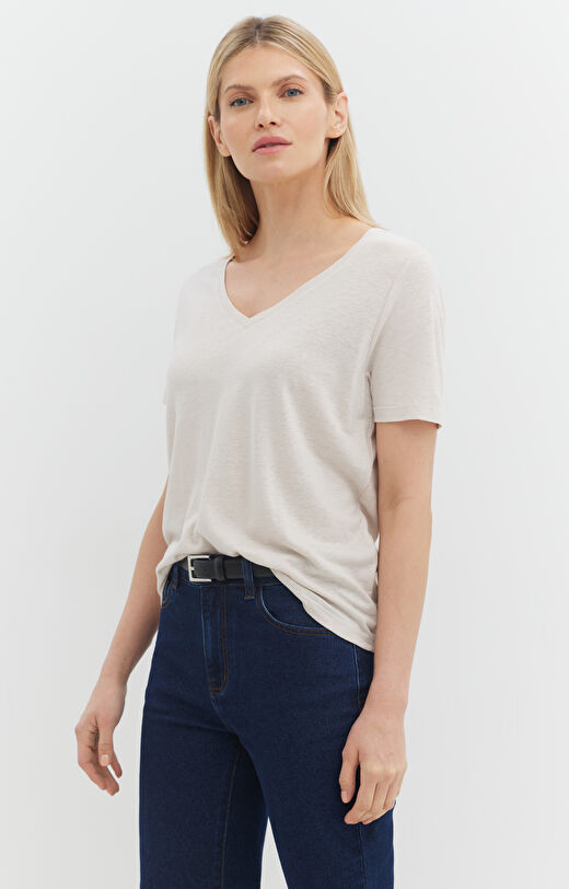 T-shirt z lnu i wiskozy