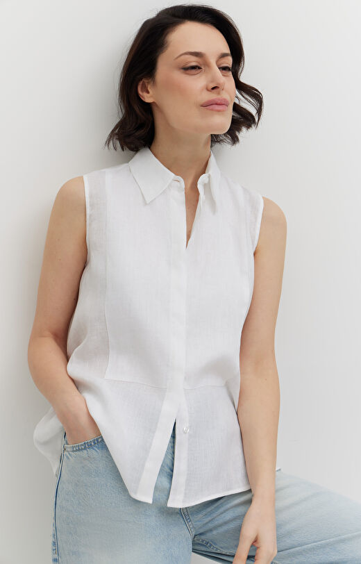 Lniana koszula bez rękawów