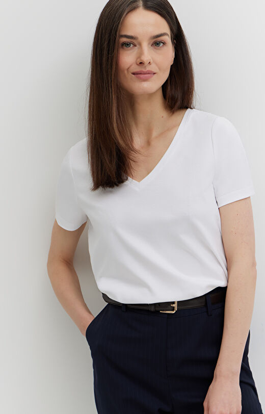 T-shirt v-neck z bawełny podwójnie merceryzowanej