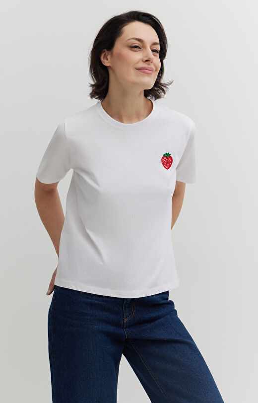 T-shirt z haftem z bawełny merceryzowanej