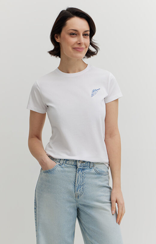 T-shirt z merceryzowanej z haftem