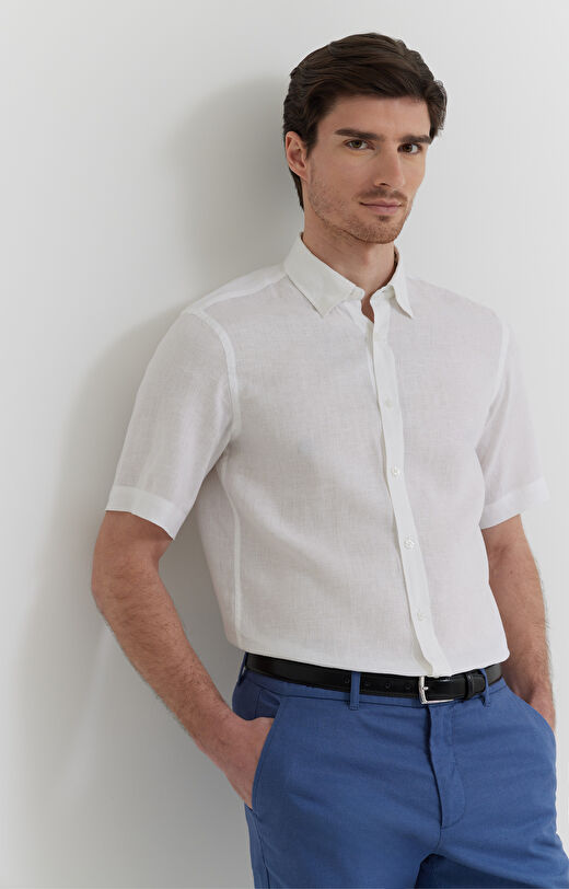 Lniana koszula z krótkim rękawem