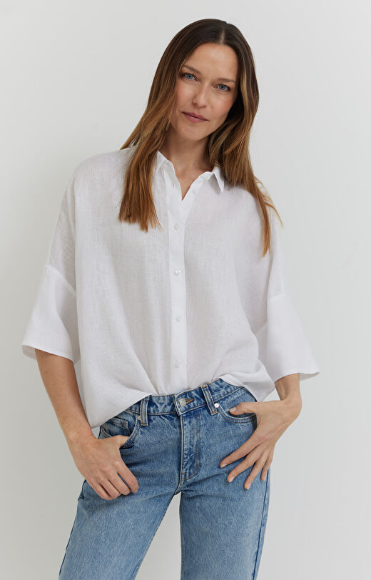Lniana koszula z krótkim rękawem