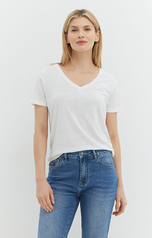 T-shirt z lnu i wiskozy