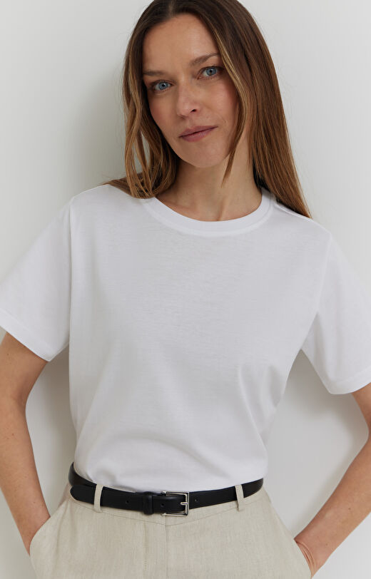 T-shirt regular z bawełny merceryzowanej