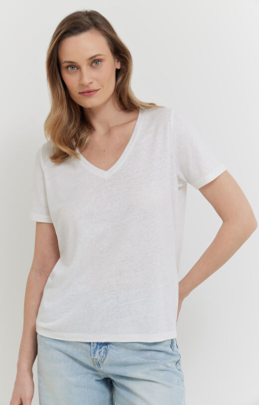 T-shirt z mieszanki lnu i wiskozy