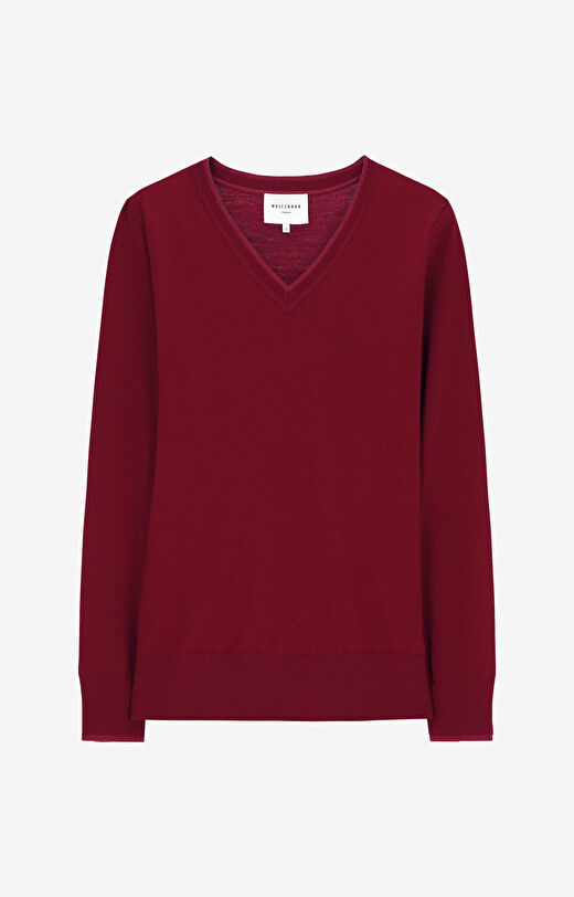 Sweter v-neck z merceryzowanej wełny merino