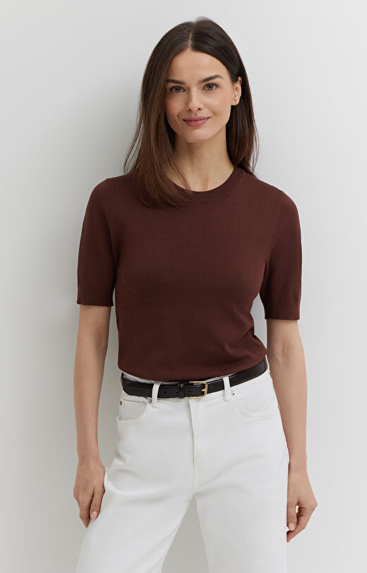 Gładki sweter z krótkim rękawem