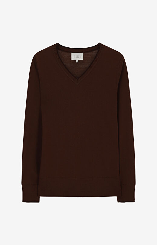 Sweter v-neck z merceryzowanej wełny merino