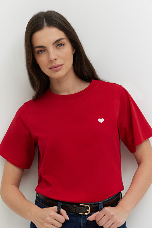 T-shirt z haftem z bawełny merceryzowanej