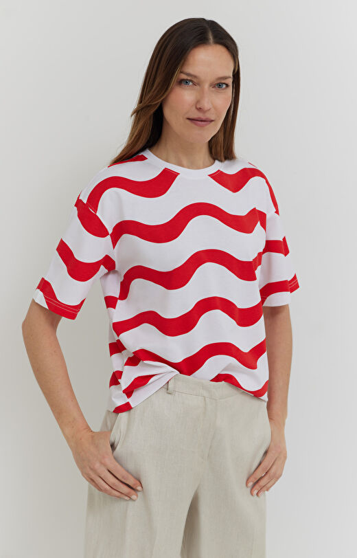 T-shirt z merceryzowanej bawełny organicznej z nadrukiem