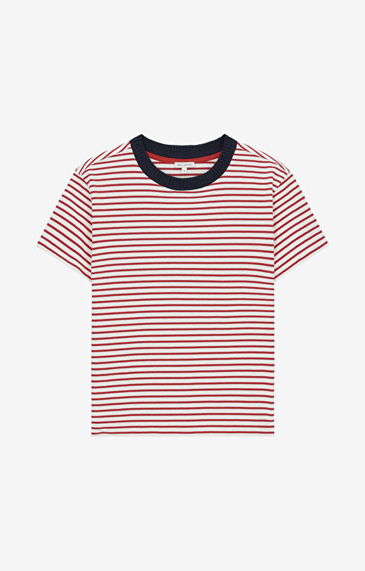 T-shirt z dzianiny w paski z kontrastem