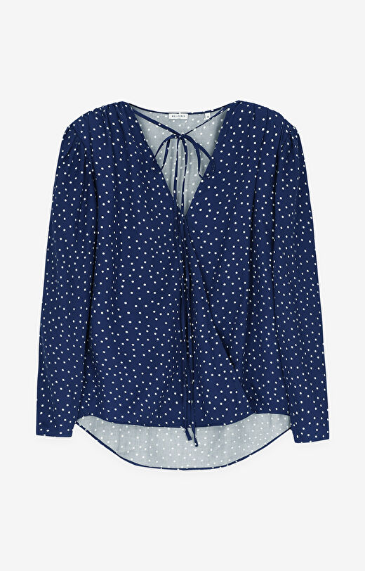 Bluzka z lyocellu w kropki z ozdobnym wiązaniem