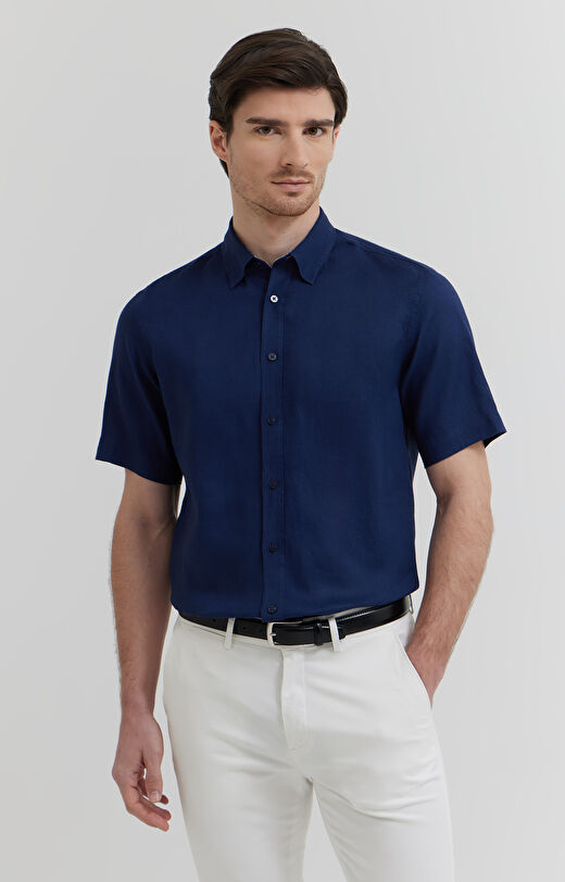 Lniana koszula z krótkim rękawem