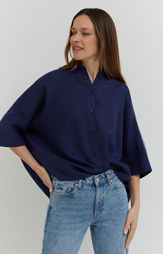 Lniana koszula z krótkim rękawem