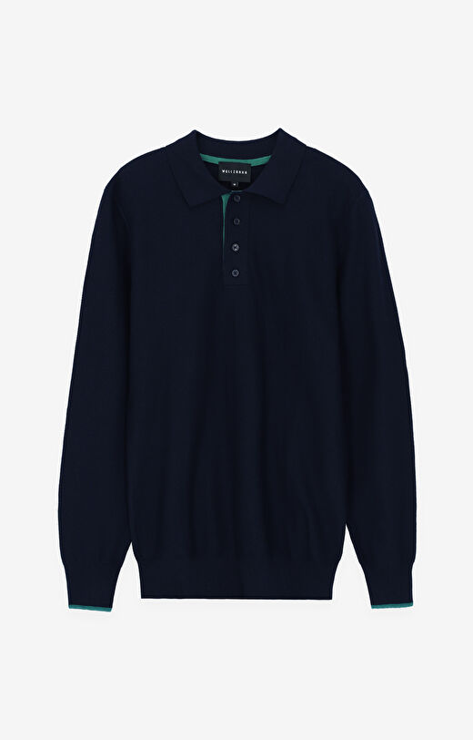 Polo z bawełny strukturalnej z długim rękawem