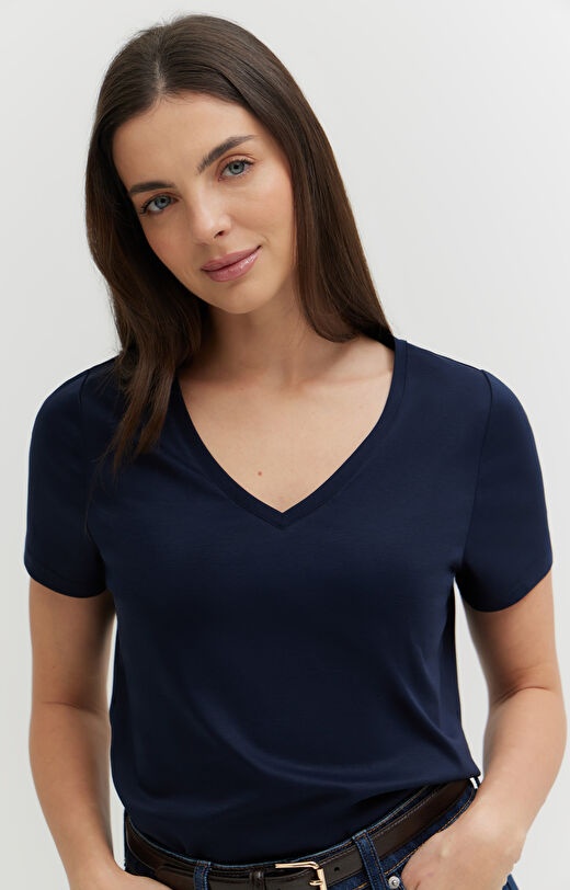 T-shirt v-neck z bawełny podwójnie merceryzowanej