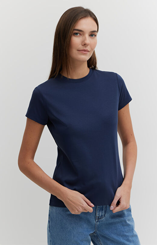 T-shirt slim z bawełny merceryzowanej