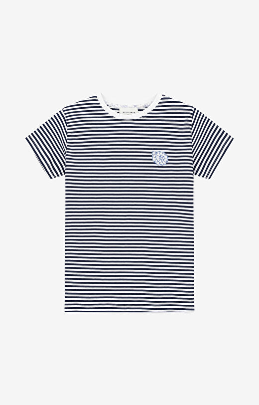 T-shirt w paski z merceryzowanej z haftem