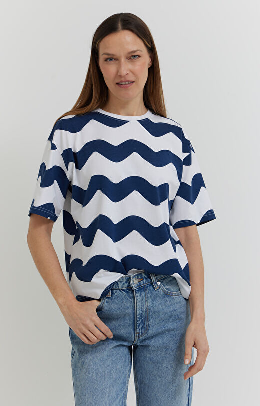 T-shirt z merceryzowanej bawełny organicznej z nadrukiem