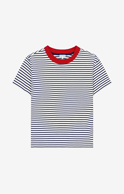 T-shirt z dzianiny w paski z kontrastem