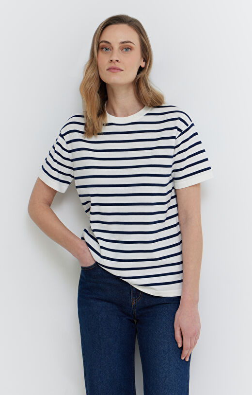 T-shirt z dzianiny w paski