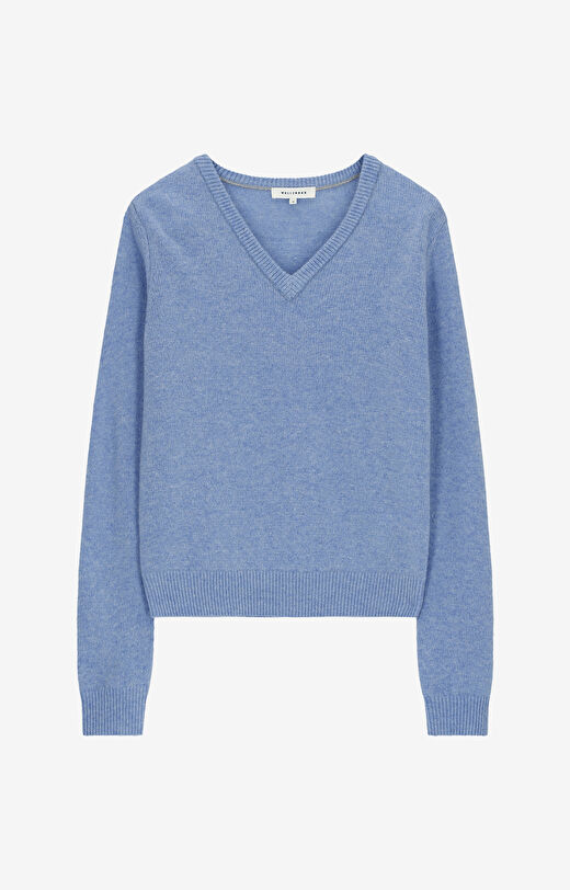 Melanżowy sweter v-neck z wełną