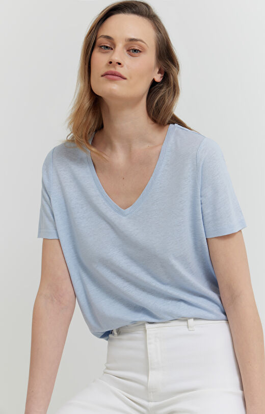 T-shirt z mieszanki lnu i wiskozy