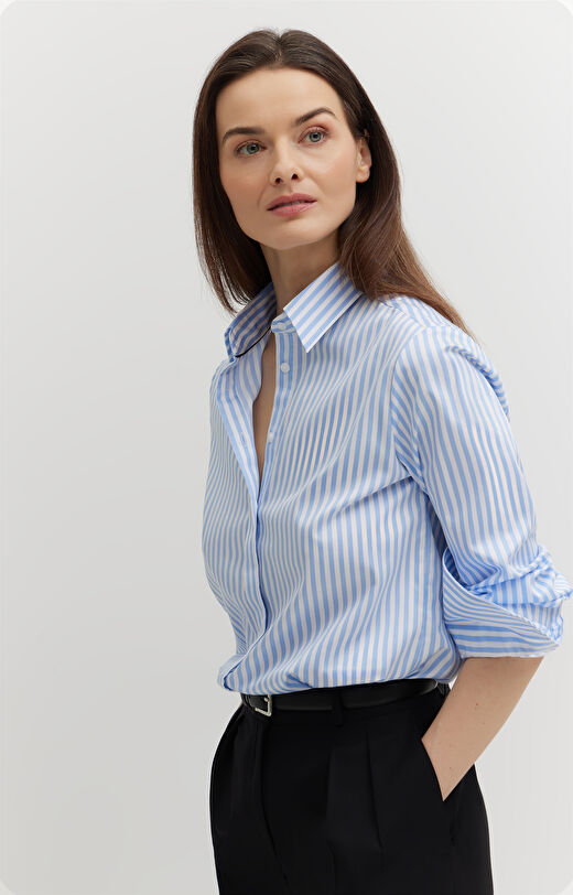 Koszula w paski z bawełny satynowej